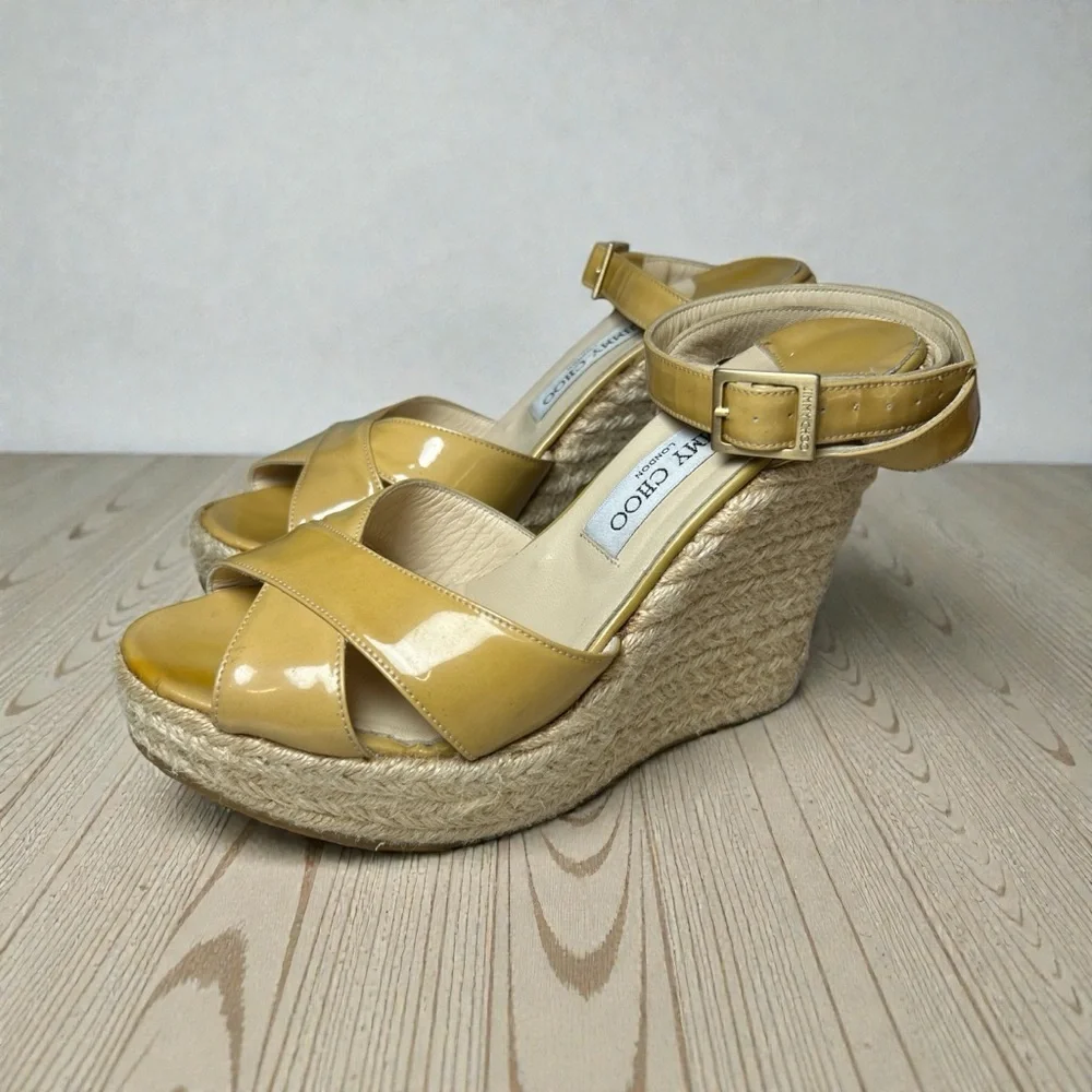 Jimmy Choo Mustard Wedge Sandals - Picture 2 of 9
